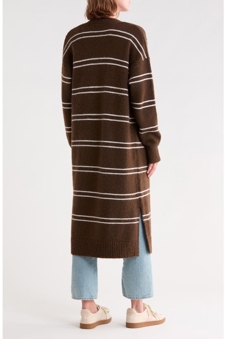 Striped Open Front Duster Cardigan, Alternate, color, BROWN COMBO