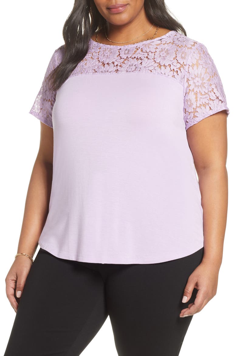 Floral Lace Yoke Top, Main, color, PURPLE CROCUS