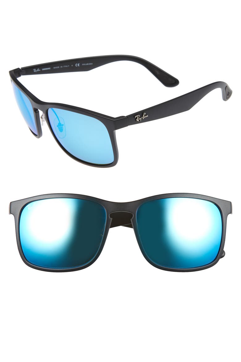 58mm Rectangle Sunglasses, Main, color, MATTE BLACK/DNU