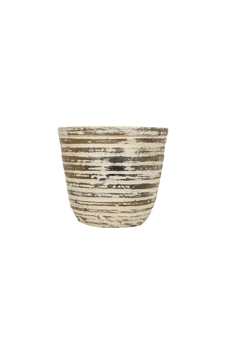 Distressed Ribbed Planter Cream Terracotta, Main, color, Brown