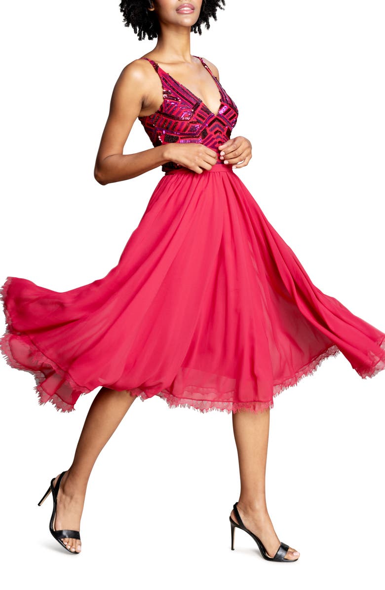 Dress the Population Alicia Fit & Flare Dress, Alternate, color, Rouge Red Multi