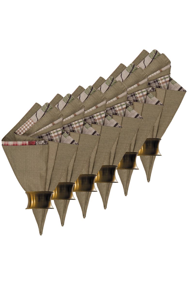 Caleb Deer Bear Green Cabin Lodge Napkin Set of 6, Alternate, color, Brown
