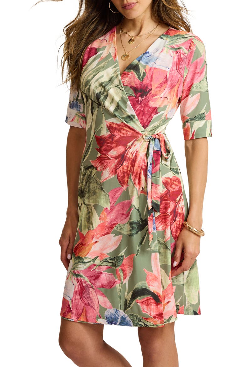 Carmela Floral Print Wrap Dress, Alternate, color, DUSTY SAGE