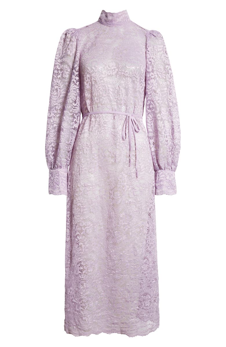 FARM Rio Lace Tie Belt Long Sleeve Dress, Alternate, color, Lilac