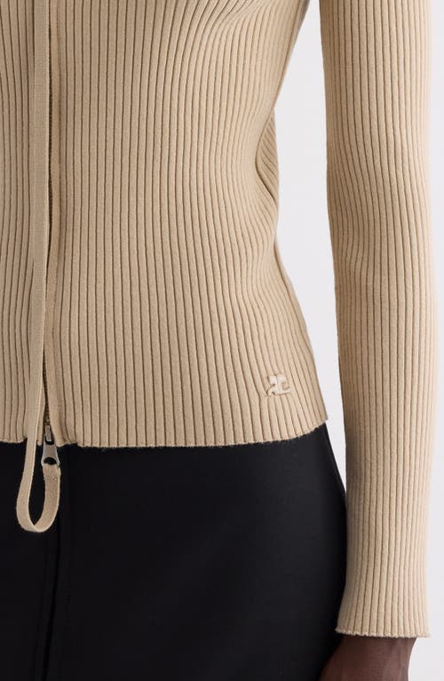 Courrèges Ribbed-knit Cardigan In Dark Sand