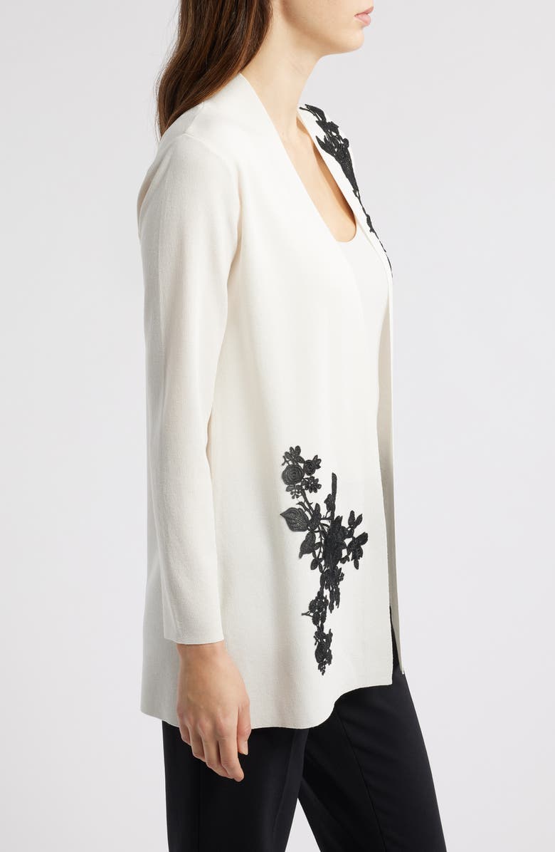 Anne Klein Floral Appliqué Open Front Cardigan, Alternate, color, 