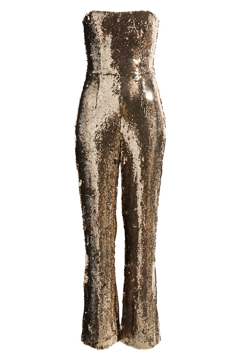Andy Sequin Strapless Jumpsuit, Alternate, color, GOLD