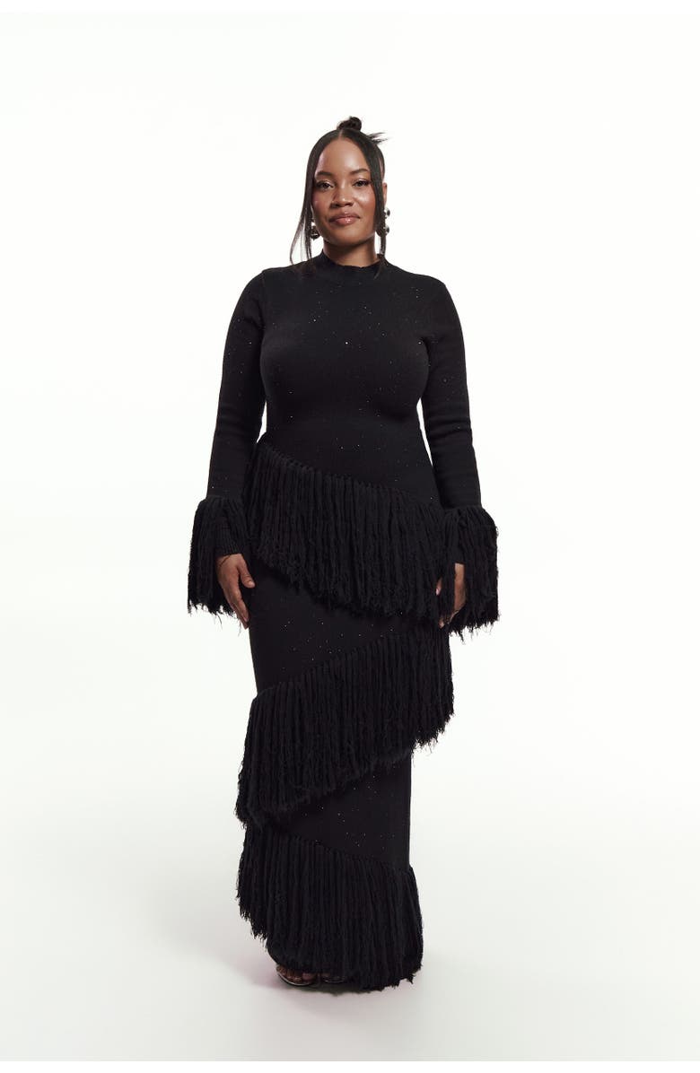 OFUURE Eme Sequin Fringe Maxi Dress, Main, color, Black