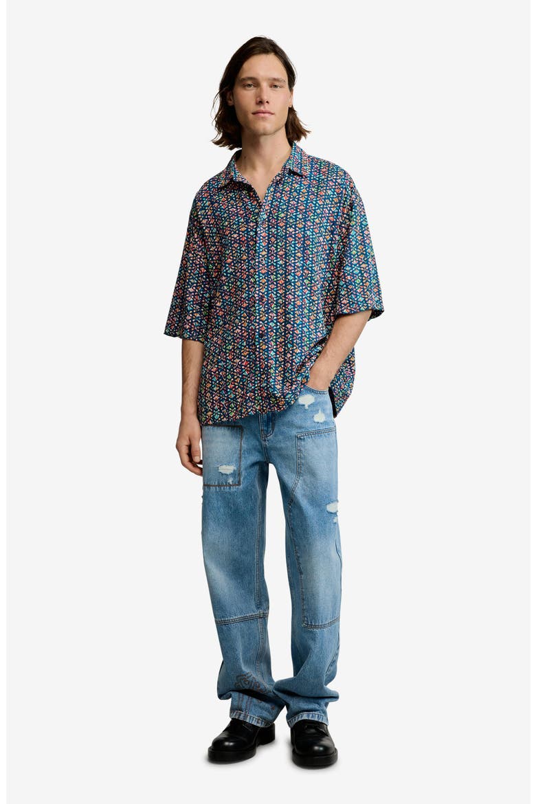 Print Cotton Camp Shirt, Alternate, color, BLUE