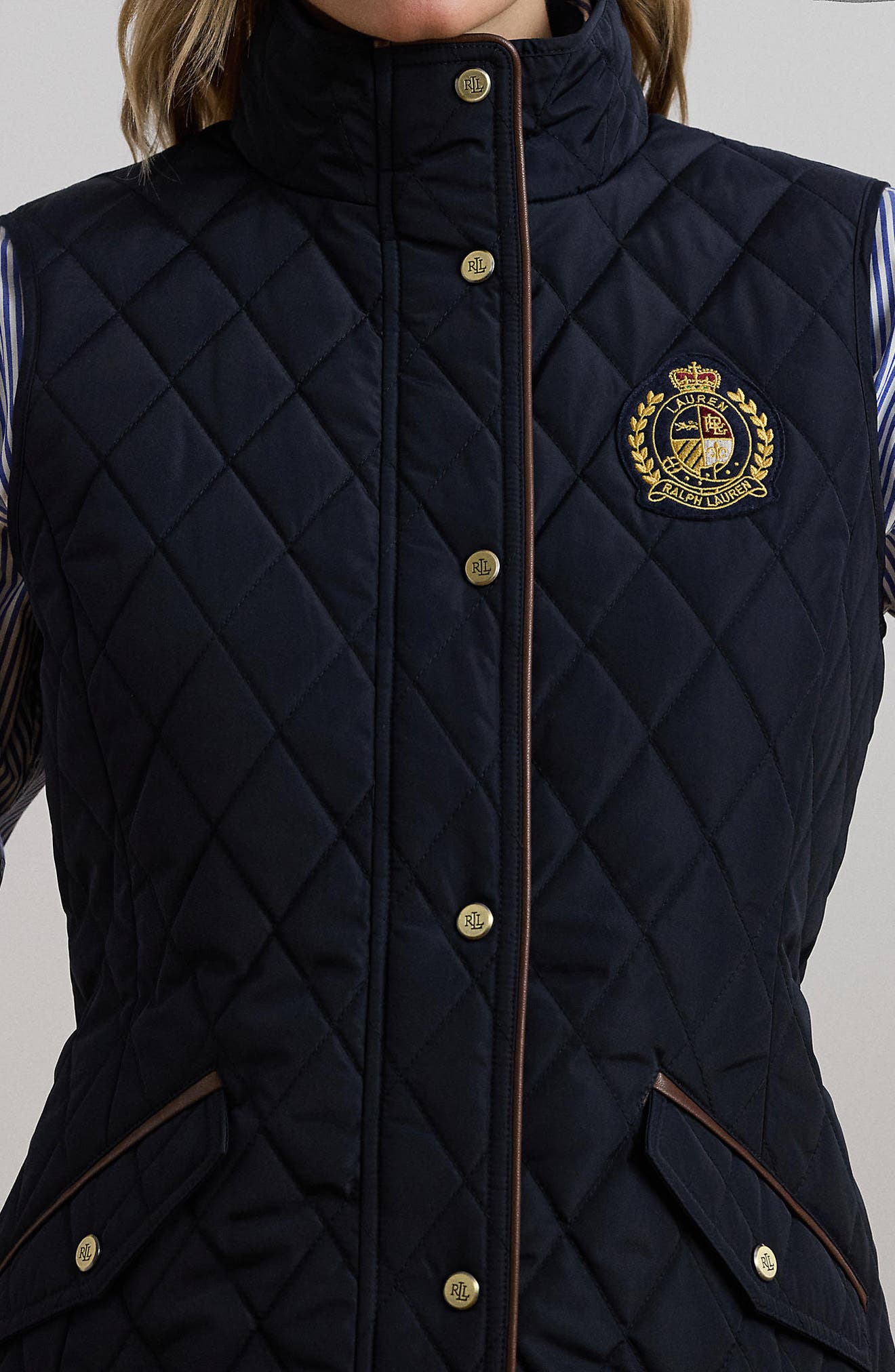 Lauren Ralph Lauren Crest Patch Diamond Quilted Vest (Women