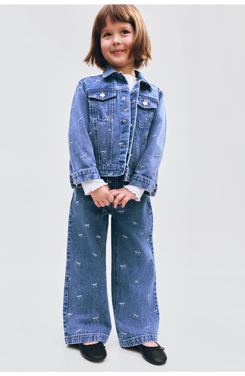 H&M Embroidered Denim Jacket, Alternate, color, Denim Blue/Bows