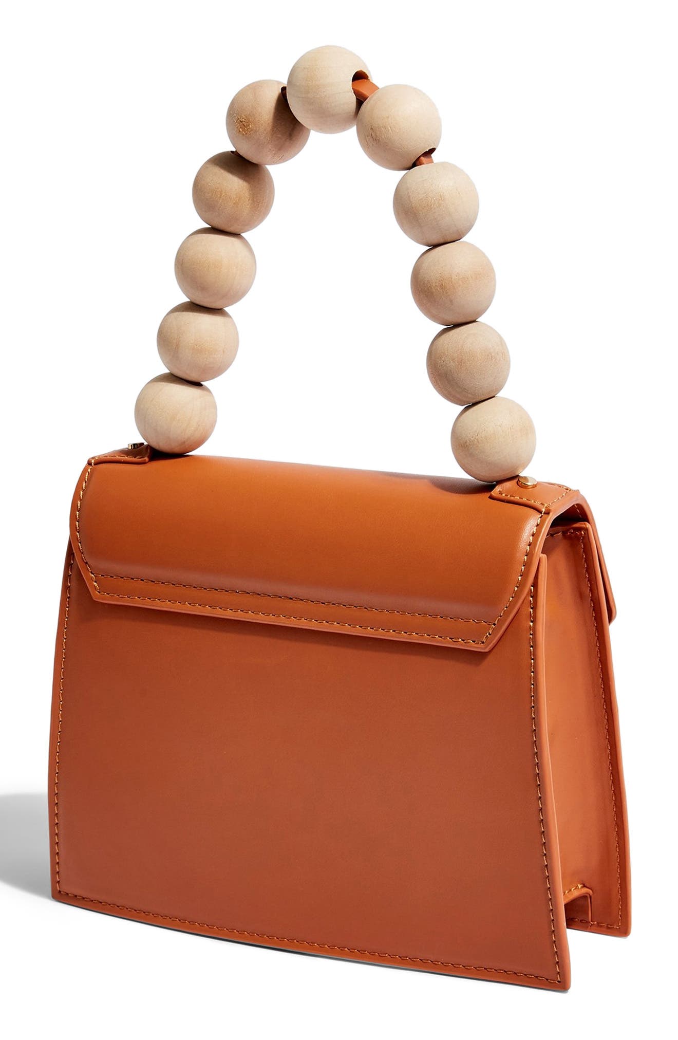 Miesha Statement Handle Faux Leather Satchel, Alternate, color, TAN