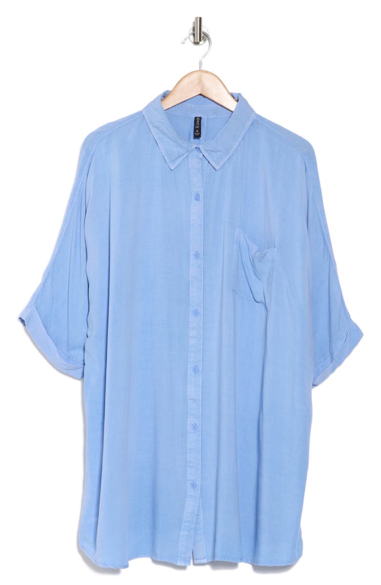BOHO ME Short Sleeve Button-Up Shirt, Alternate, color, Blue