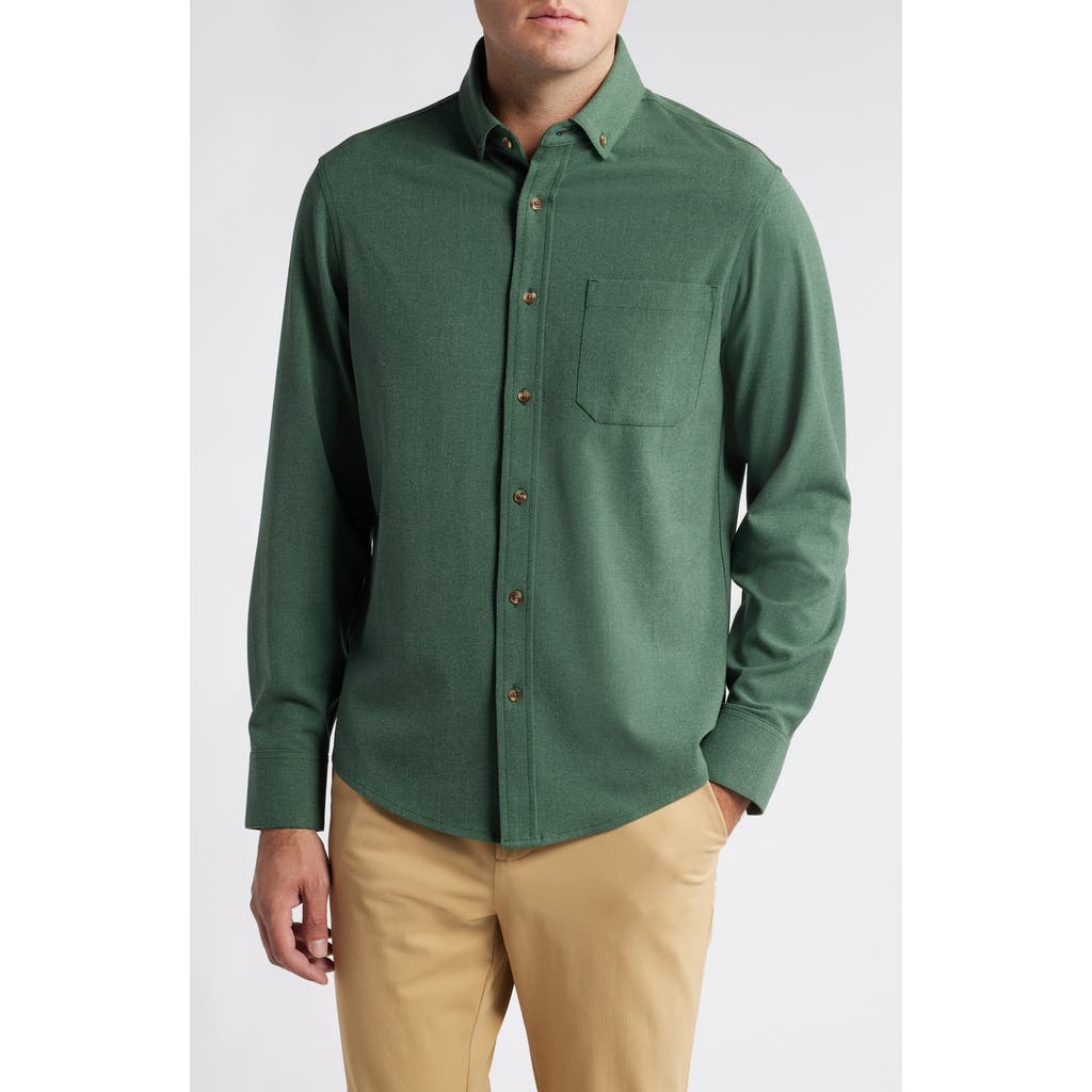 Mizzen+Main City Trim Fit Solid Stretch Flannel Button-Down Shirt in Spruce Heather