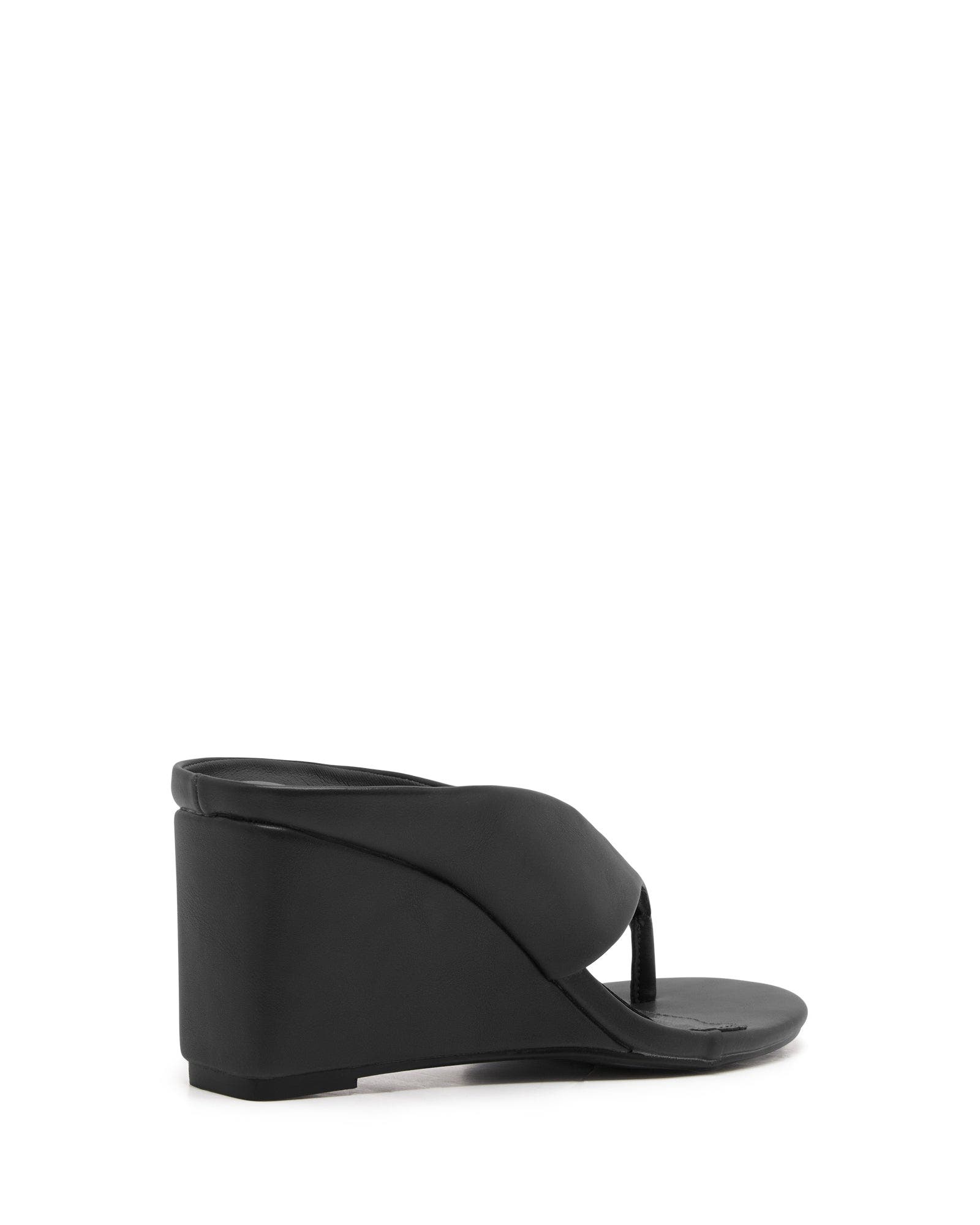 Therapy Australia Sera Round Toe Wedge Thong Heel, Alternate, color, Black Smooth Pu