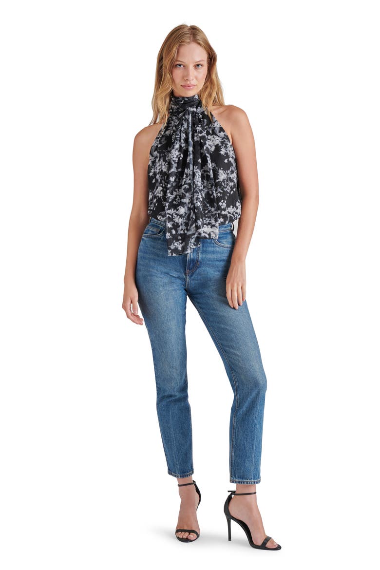 Zandra Metallic Tie Neck Sleeveless Bodysuit, Alternate, color, BLK/WHT