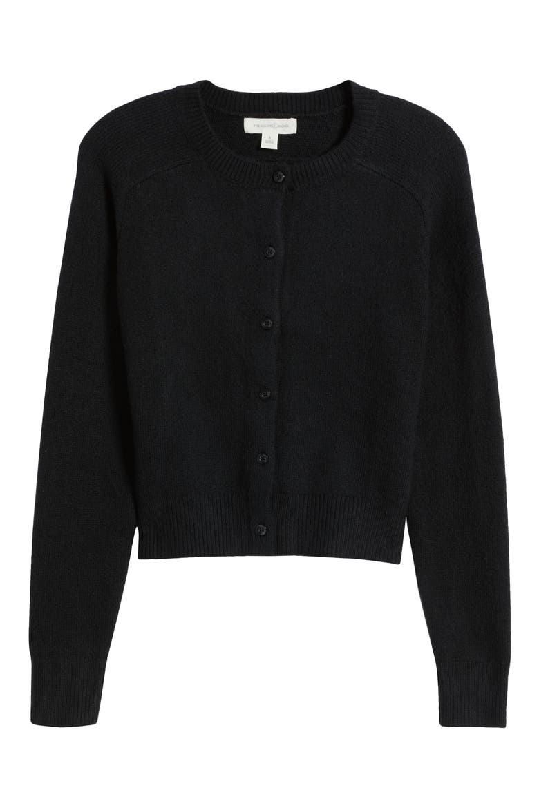 Crewneck Cotton Blend Cardigan, Alternate, color, BLACK