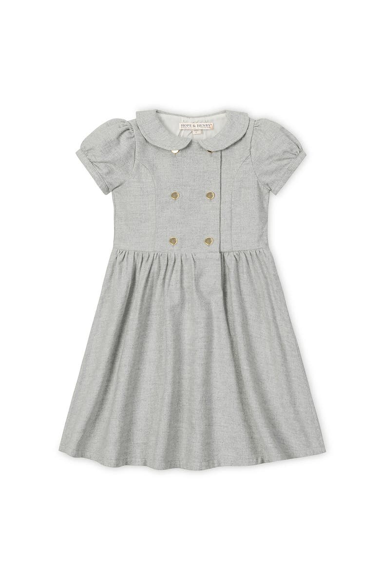 Kids' Organic Double Breasted Flannel Dress with Collar, Main, color, Gray Heather Flannel