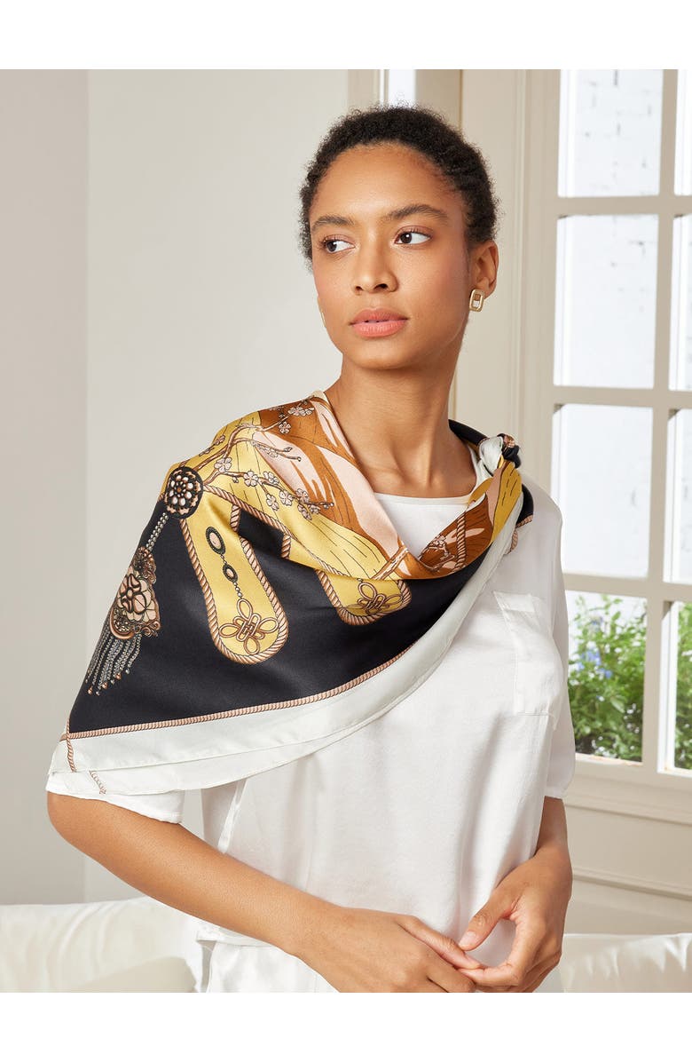 SILKSILKY 100% Mulberry Silk Printed Square Shawl Scarf, Alternate, color,