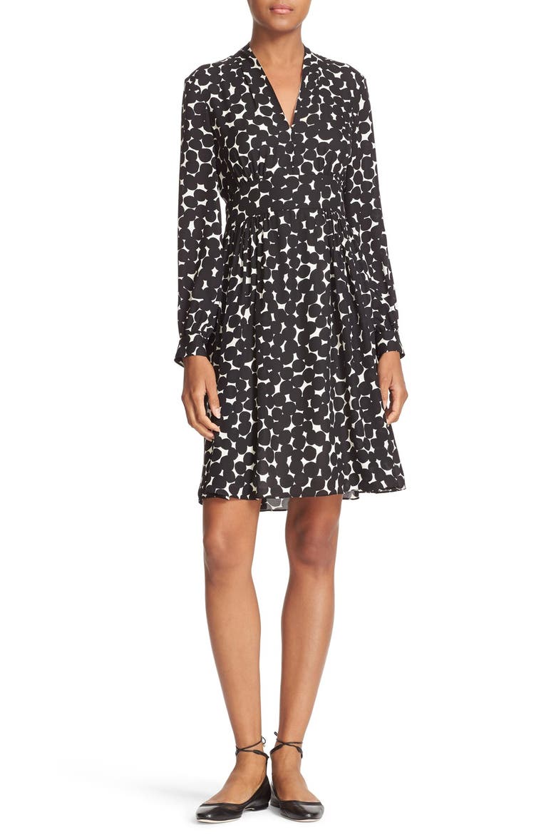 blot dot silk dress, Main, color, FRENCH CREAM/ BLACK