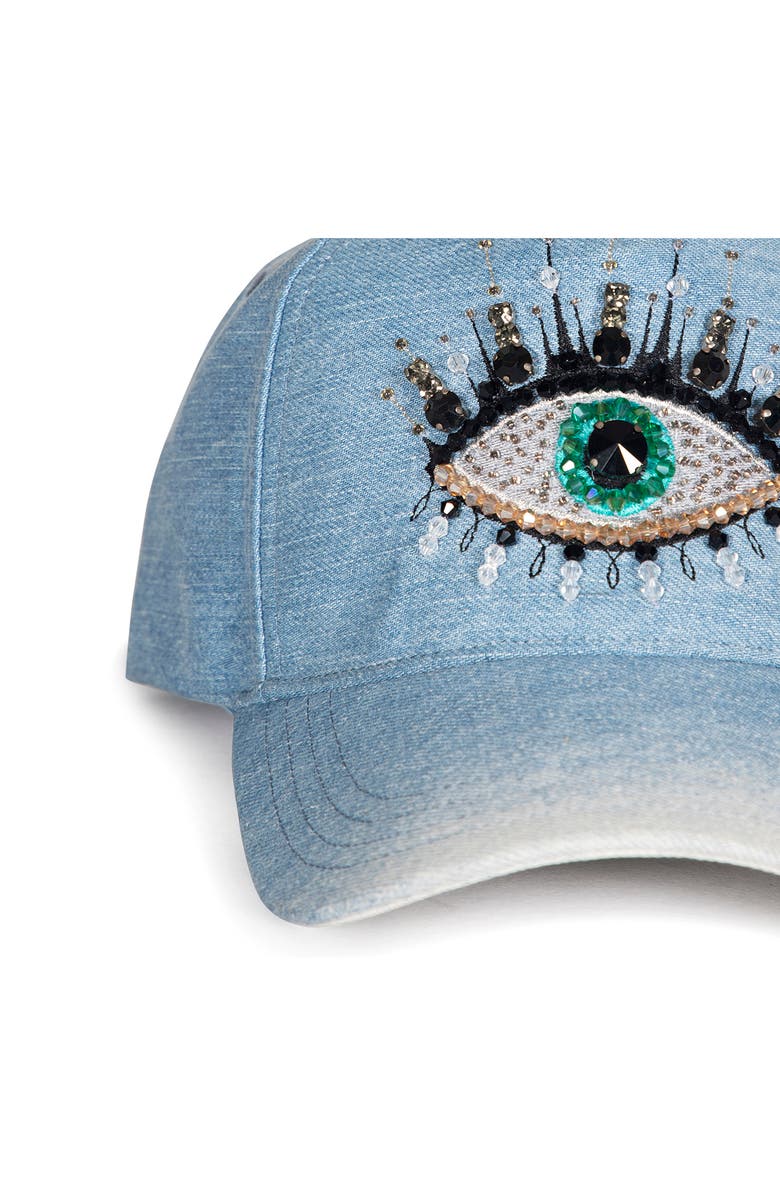 Kurt Geiger London Evil Eye Denim Baseball Cap, Alternate, color, 
