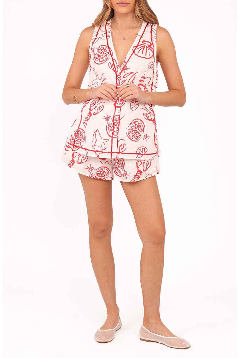 Cefalu Sea Life Print Sleeveless Button-Up Shirt & Shorts Set, Main, color, RED LOBSTER