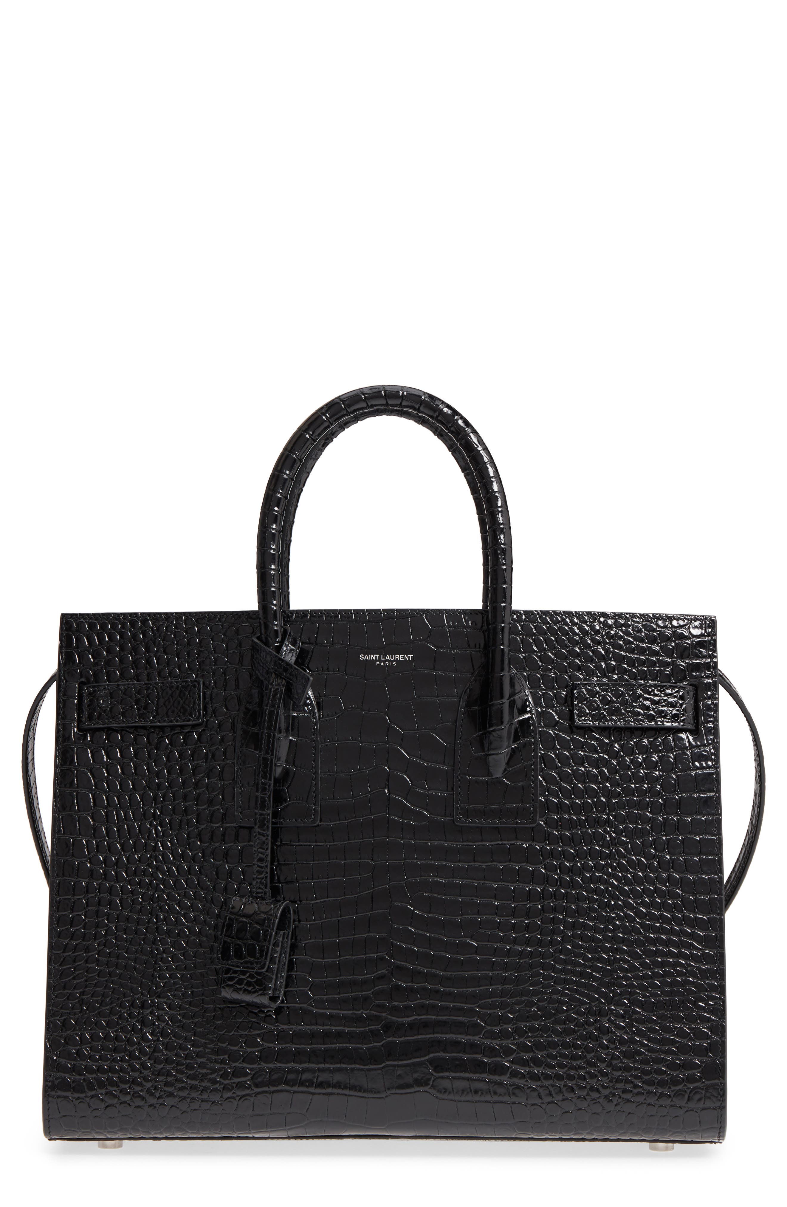 Saint Laurent Small Sac de Jour Croc Embossed Calfskin Leather Tote, Main, color, 