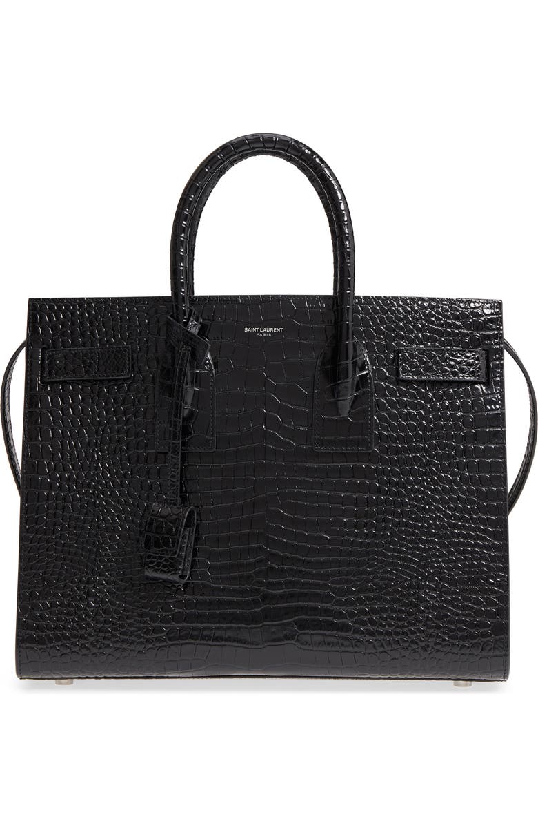 Saint Laurent Small Sac de Jour Croc Embossed Calfskin Leather Tote, Main, color,