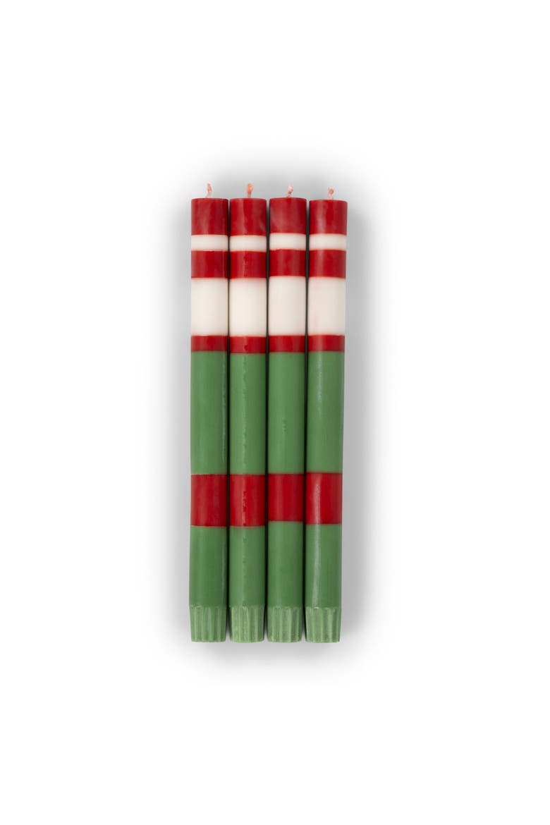 Striped Dinner Candles Holiday Set - Set of 4, Alternate, color, Emerald & Red