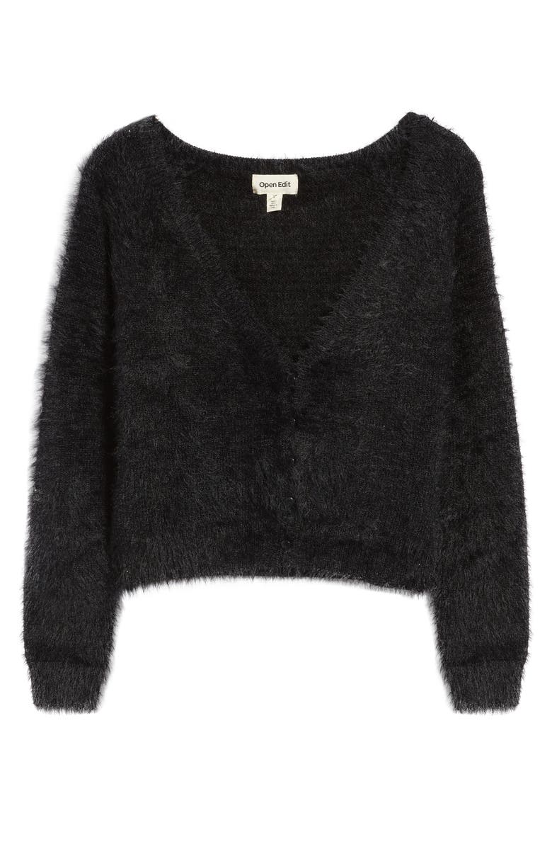 Open Edit Eyelash Knit Crop Cardigan, Alternate, color,