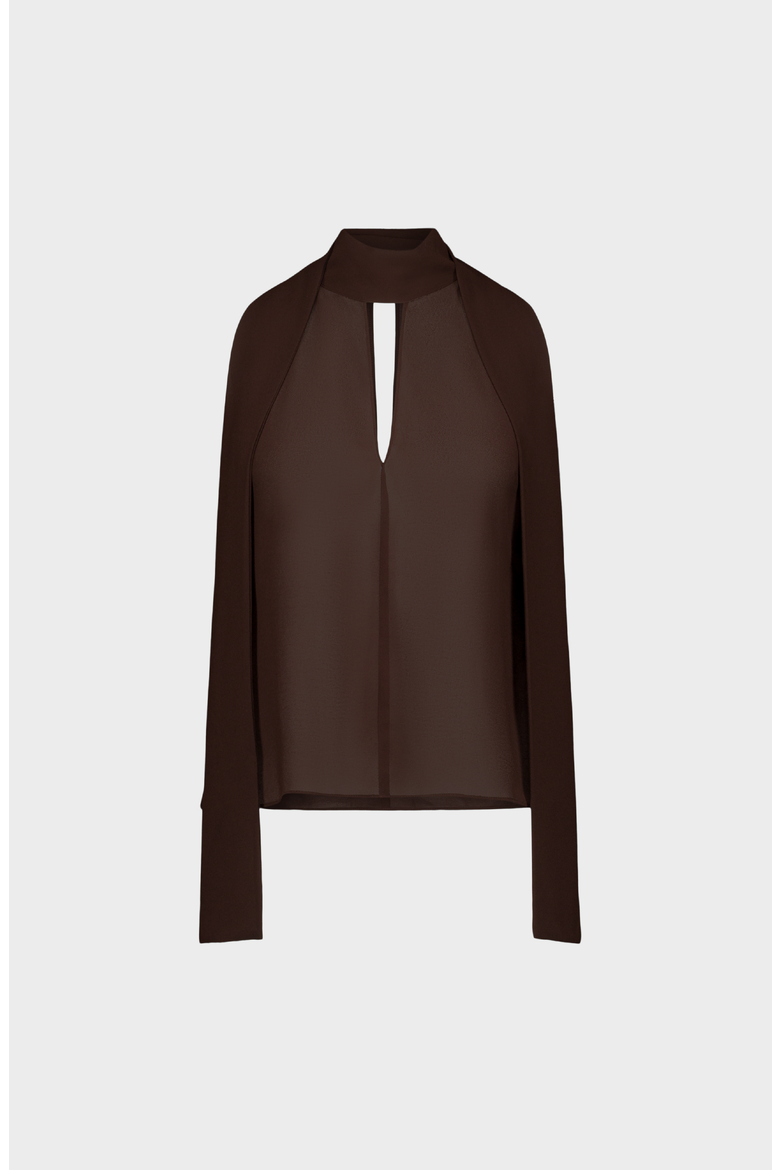 Elia Chiffon Scarf Top, Main, color, Dark Brown