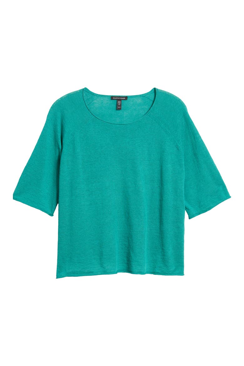 Rolled Edge Linen Blend Sweater, Alternate, color, SEA STAR