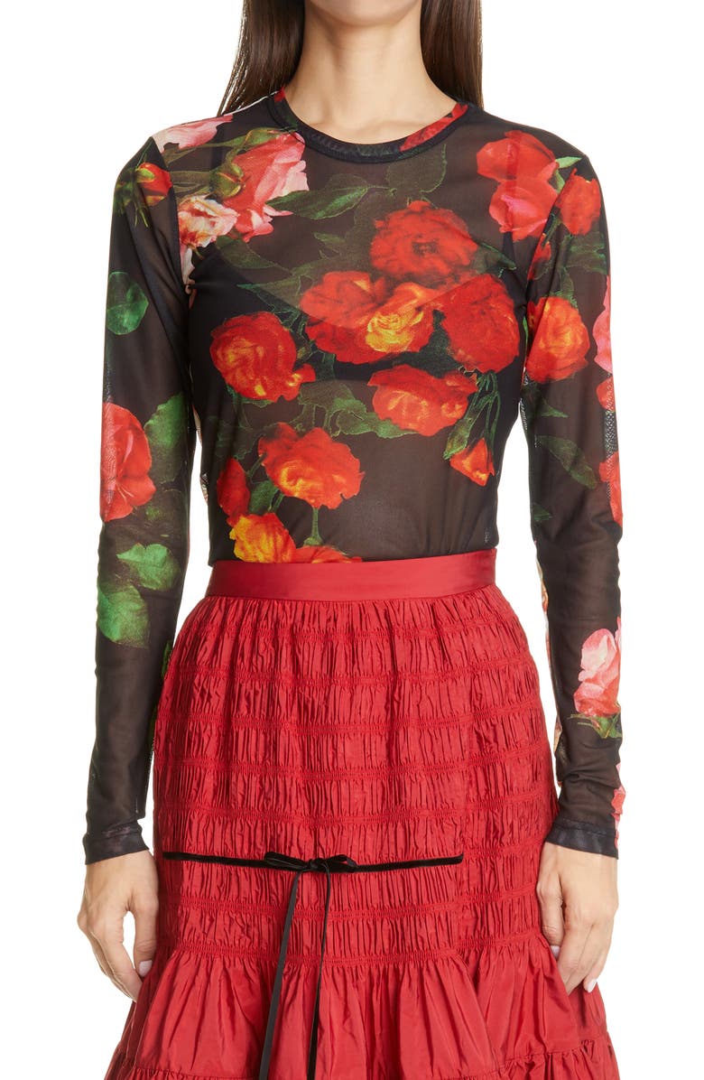 Molly Goddard Freddie Floral Print Mesh T-Shirt, Main, color, 