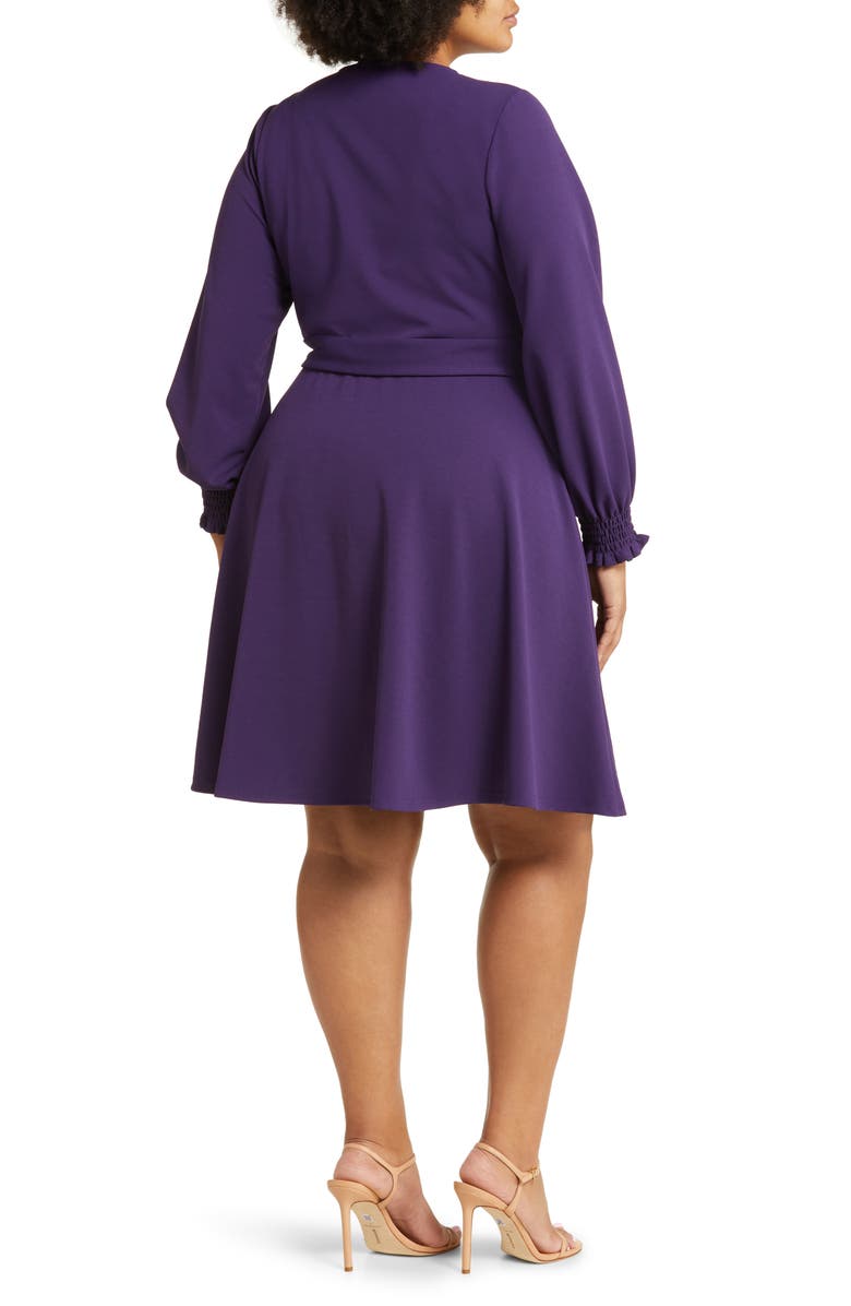 Leota Perfect Long Sleeve Faux Wrap Dress, Alternate, color, Solid Crown Jewel