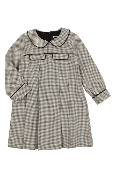 Kids' Check Pleated Long Sleeve Dress (Toddler & Little Kid)
