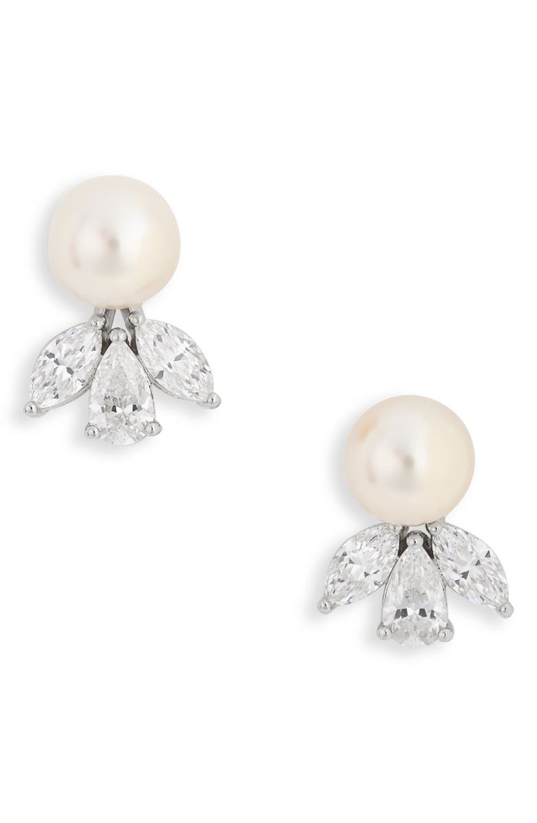 Nadri Chiara Faux Pearl & Cubic Zirconia Stud Earrings, Main, color, Rhodium