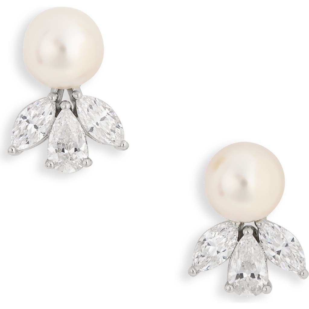 Nadri Chiara Faux Pearl & Cubic Zirconia Stud Earrings In Silver