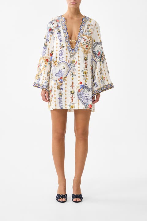 Deep V Neck Hardware Short Kaftan