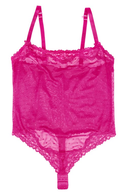 Curvy Couture Sheer Whisper Lace Thong Teddy In Glamberry