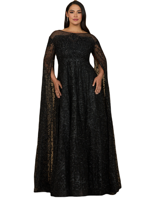 Lace Gown with Dramatic Cape Sleeves