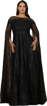 LARA New York Lace Gown with Dramatic Cape Sleeves