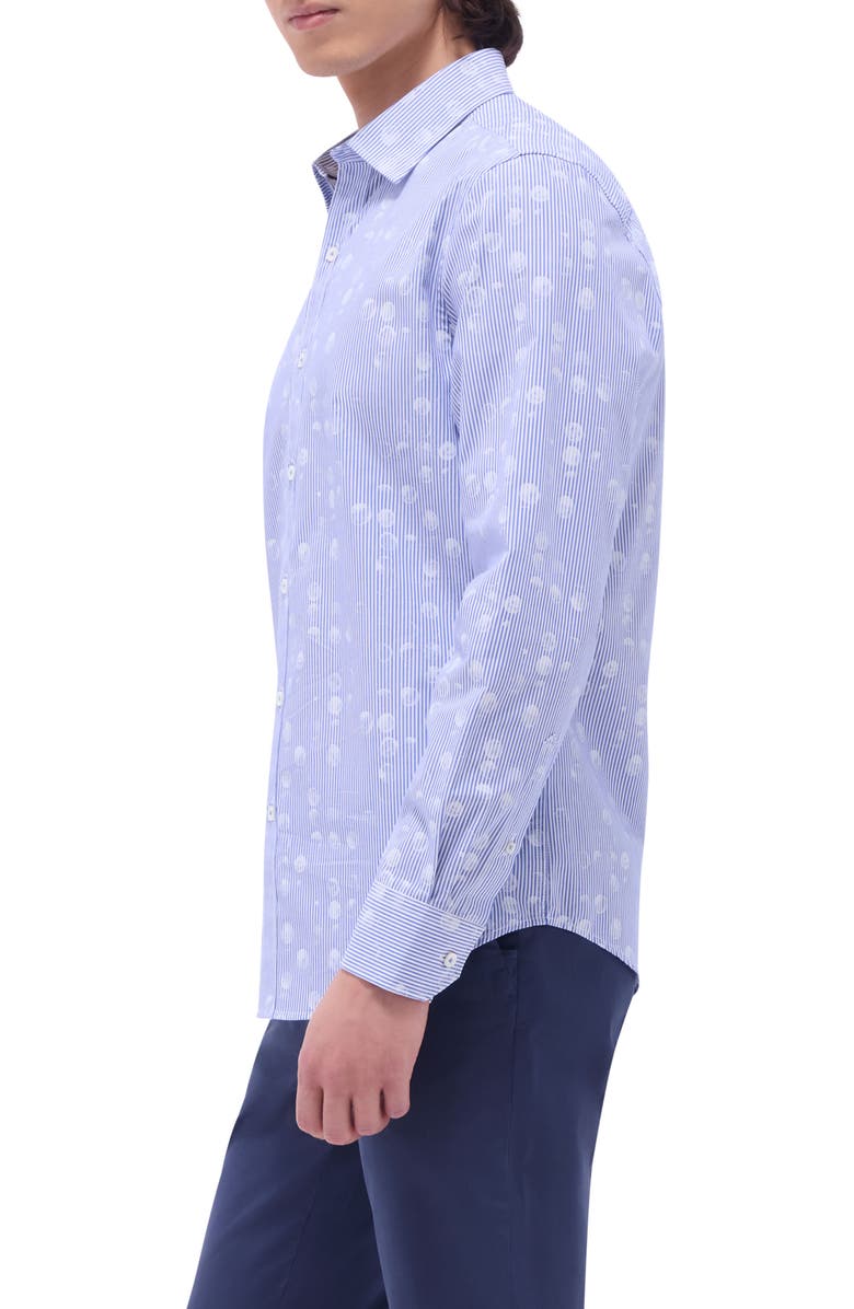 Bugatchi Karl Stripe & Dot Print Cotton Button-Up Shirt, Alternate, color, Classic Blue