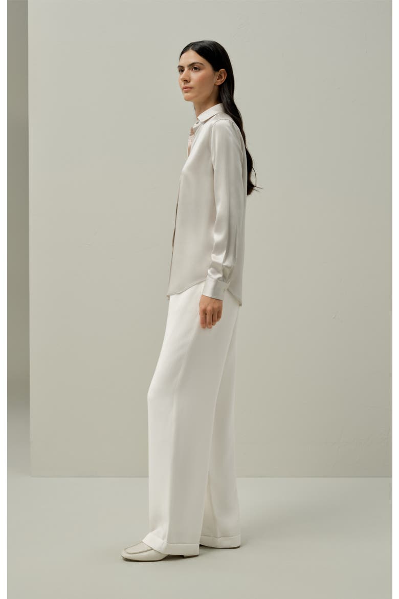 Women's Spread Collar Silk Shirt, Alternate, color, Pale-Gray