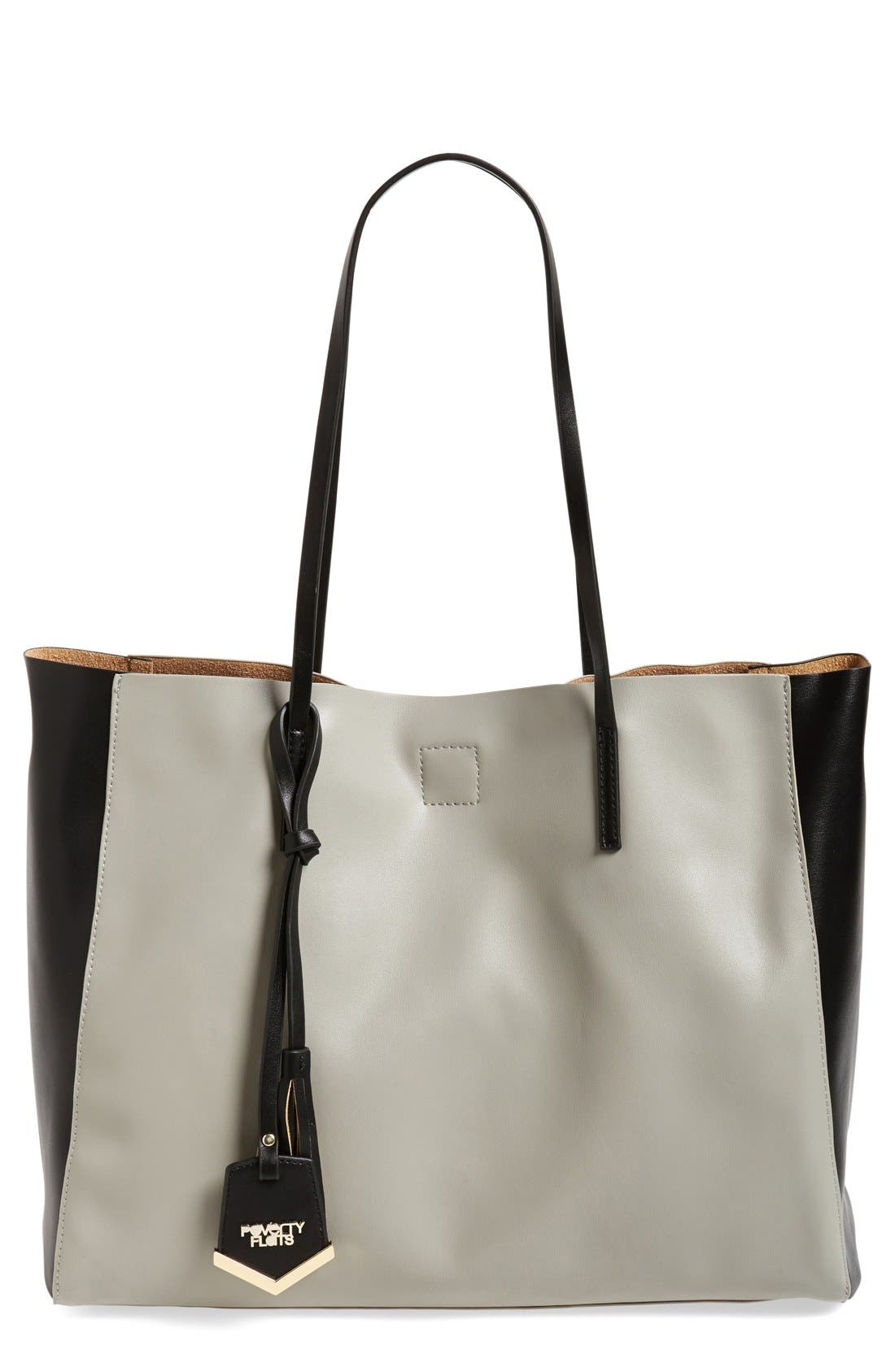 POVERTY FLATS by rian 'Colorful' Colorblock Faux Leather Shopper, Main, color, 