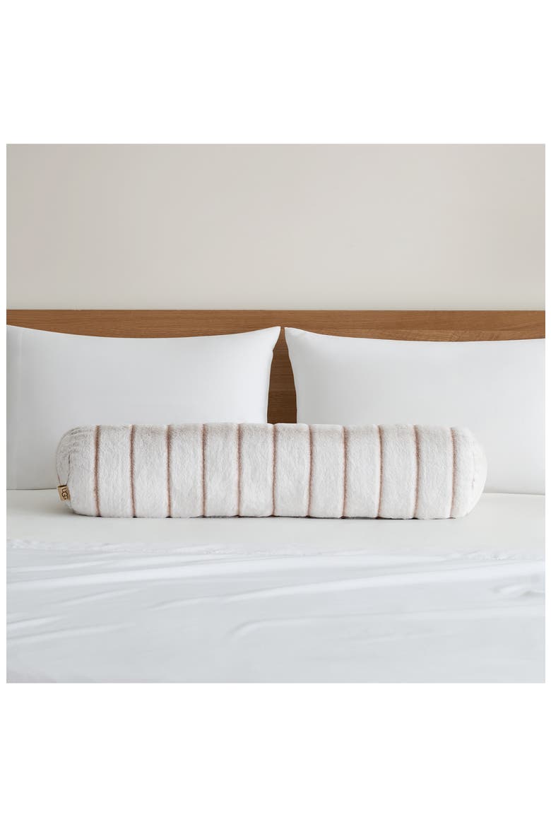 Stasia Faux Fur Bolster Pillow, Alternate, color, WHITE/ SANDALWOOD