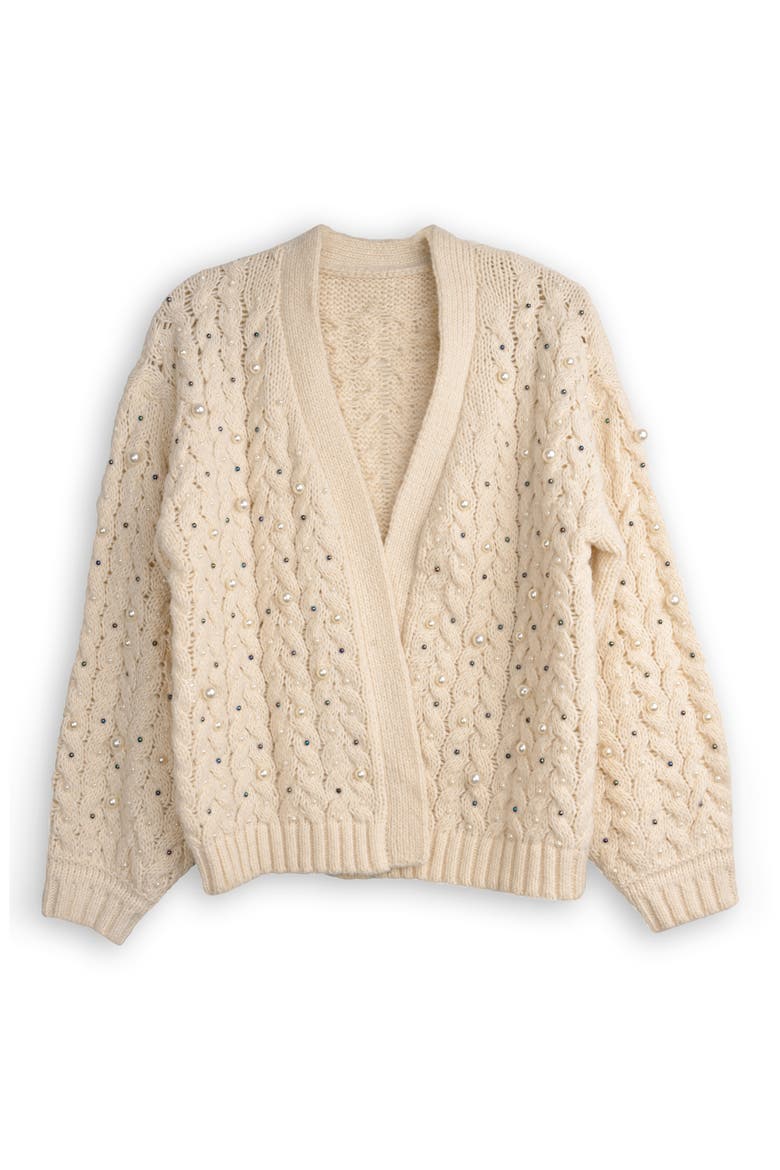 Faux Pearl Knit Cardigan, Alternate, color, IVORY