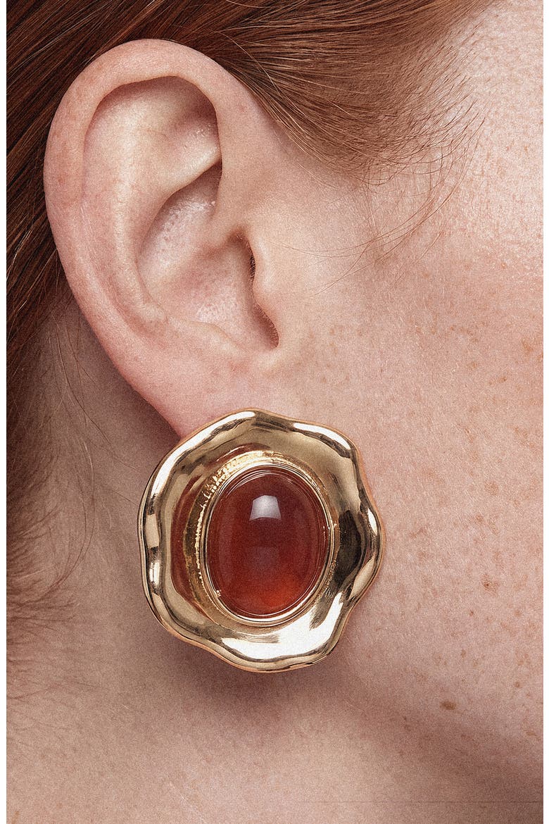 Hammered Stone Stud Earrings, Alternate, color, TIGERS EYE
