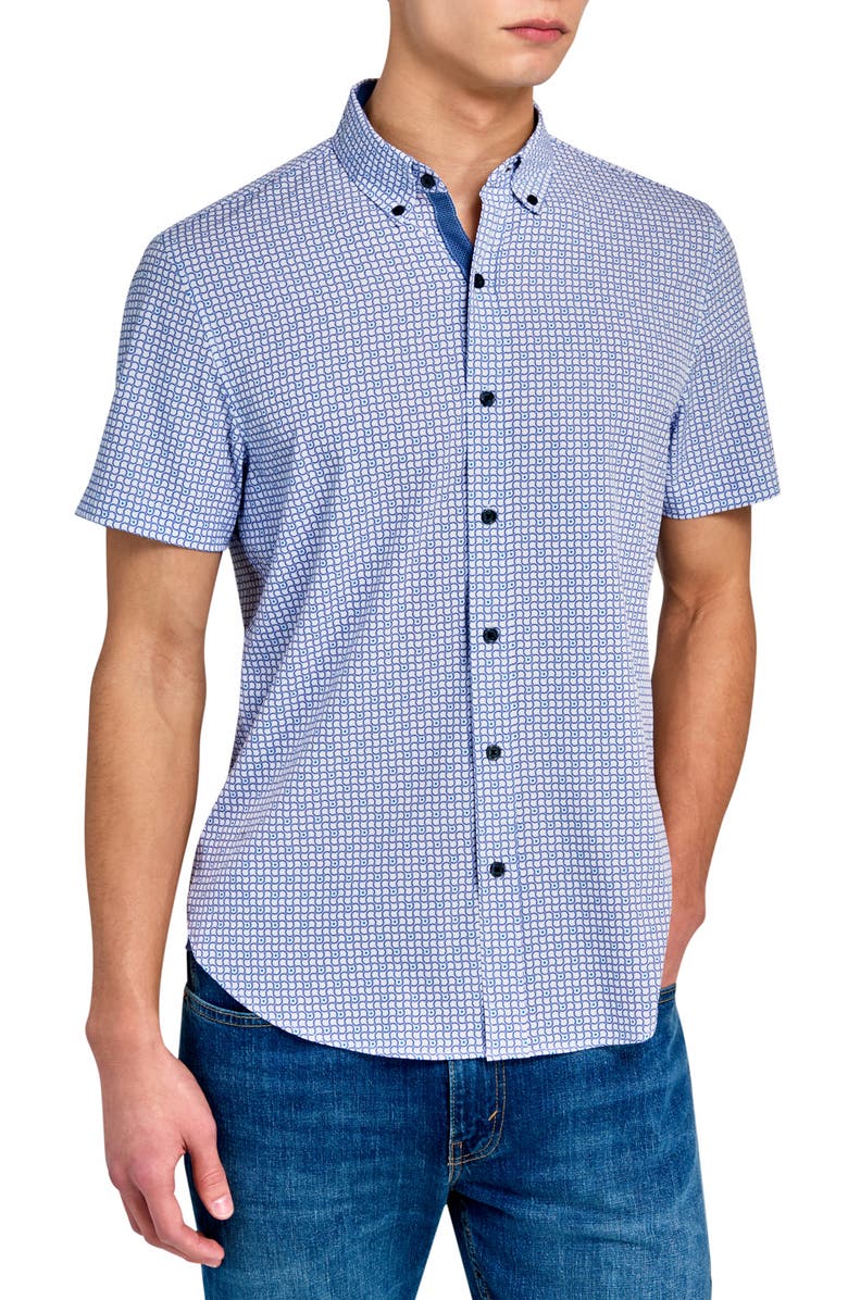 CONSTRUCT Geo Short Sleeve Woven Button Down Shirt, Main, color,