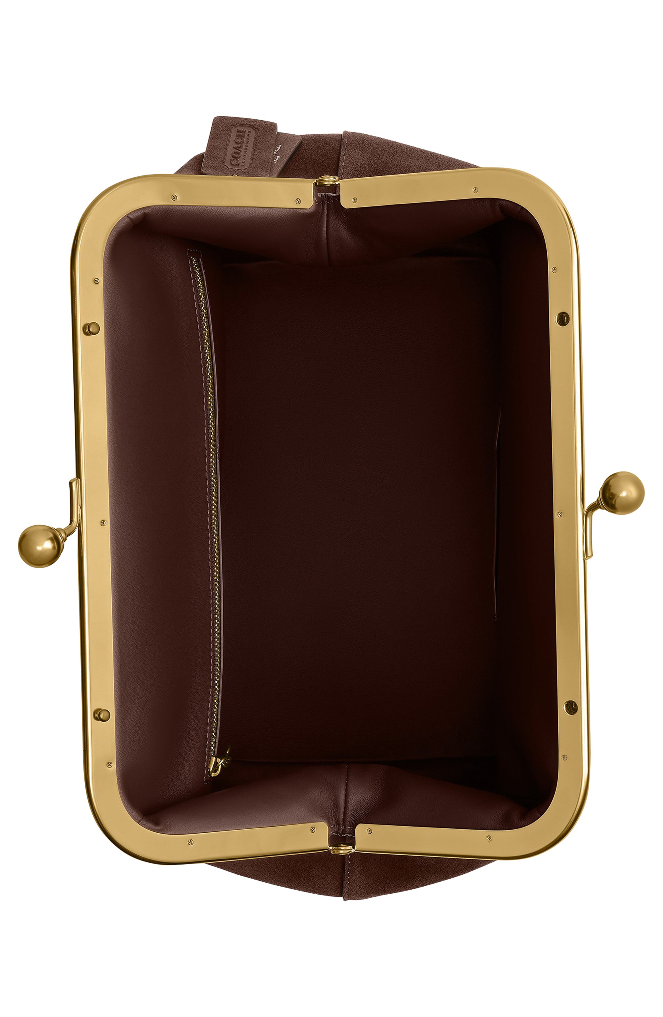 COACH Kiss-lock Frame 27 Suede Clutch, Alternate, color, Dark Chocolate