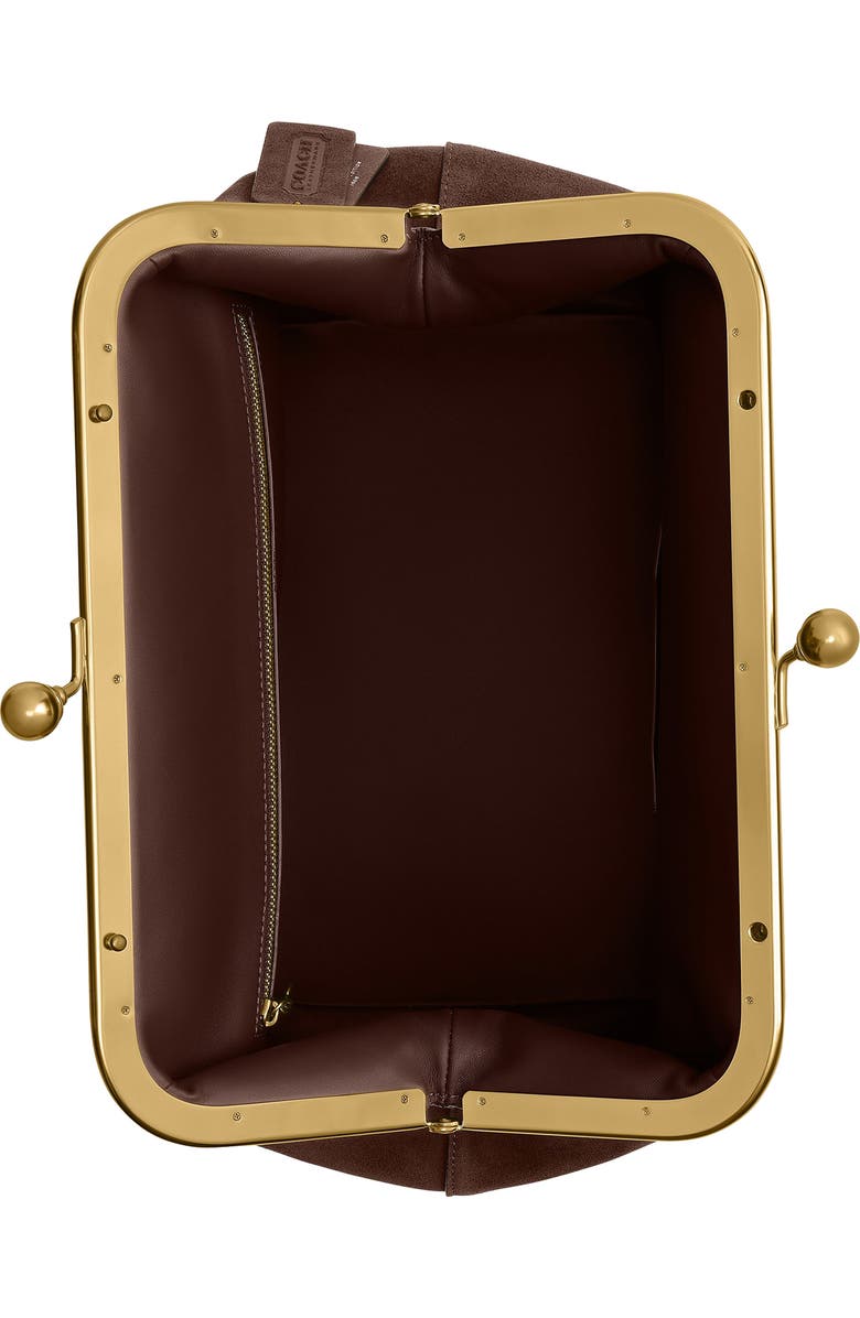 COACH Kiss-lock Frame 27 Suede Clutch, Alternate, color, Dark Chocolate